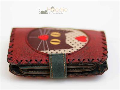 Kedi Aski Figürlü Küçük Cüzdan Etnik Bohem Retro Style - Bordo