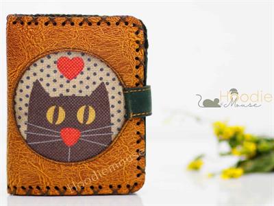 Kedi Aski Figürlü Küçük Cüzdan Etnik Bohem Retro Style - Hardal