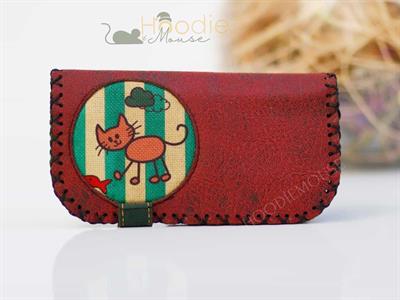 Kedi Balık Figürlü Büyük Cüzdan Etnik Bohem Retro Vintage Style - BORDO