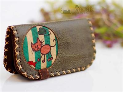 Kedi Balık Figürlü Büyük Cüzdan Etnik Bohem Retro Vintage Style - YEŞİL
