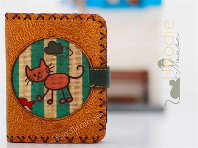 Kedi Balık Figürlü Küçük Cüzdan Etnik Bohem Retro Style - Hardal
