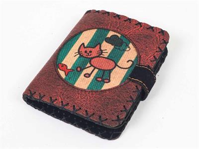 Kedi Balık Figürlü Küçük Cüzdan Etnik Bohem Retro Style - Bordo