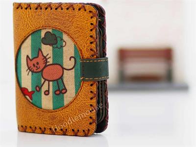 Kedi Balık Figürlü Küçük Cüzdan Etnik Bohem Retro Style - Hardal