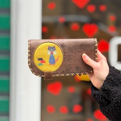 Kedi Fare Figürlü Büyük Cüzdan Etnik Bohem Retro Vintage Style - KAHVE