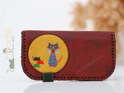 Kedi Fare Figürlü Büyük Cüzdan Etnik Bohem Retro Vintage Style - BORDO