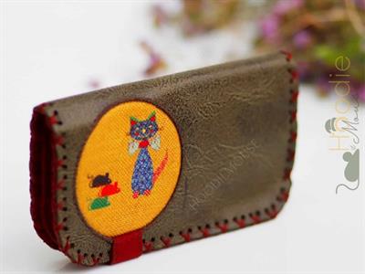 Kedi Fare Figürlü Büyük Cüzdan Etnik Bohem Retro Vintage Style - YEŞİL