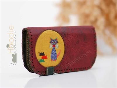 Kedi Fare Figürlü Büyük Cüzdan Etnik Bohem Retro Vintage Style - BORDO