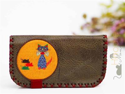 Kedi Fare Figürlü Büyük Cüzdan Etnik Bohem Retro Vintage Style - YEŞİL