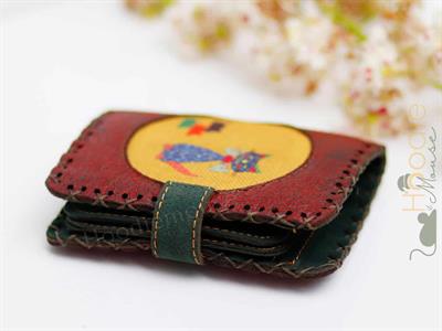 Kedi Fare Figürlü Küçük Cüzdan Etnik Bohem Retro Style -Bordo