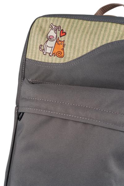 🐾 Patili Dostlar – Gri Kedi & Köpek Figürlü Çok Amaçlı Kadın Sırt Çantası