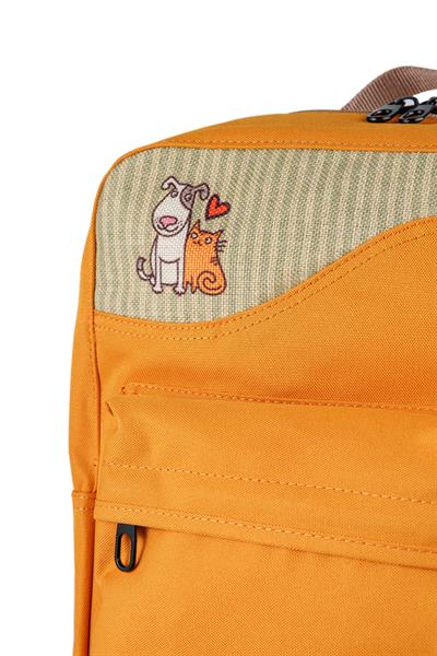 🐾 Patili Dostlar – Sarı Kedi & Köpek Figürlü Çok Amaçlı Kadın Sırt Çantası