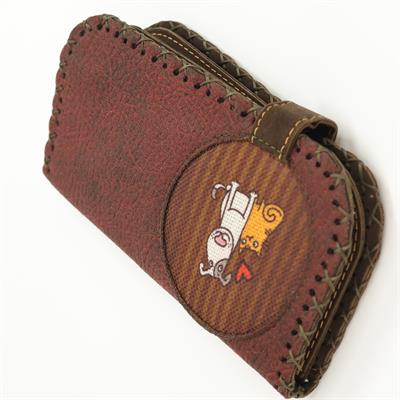 Kedi ve Köpek Figürlü Büyük Cüzdan Etnik Bohem Retro Vintage Style  - BORDO
