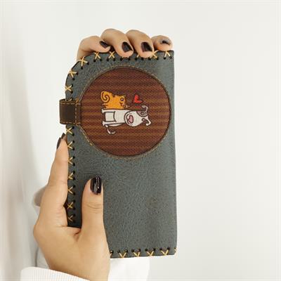 Kedi ve Köpek Figürlü Büyük Cüzdan Etnik Bohem Retro Vintage Style  - PETROL