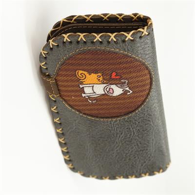 Kedi ve Köpek Figürlü Büyük Cüzdan Etnik Bohem Retro Vintage Style  - ANTRASİT