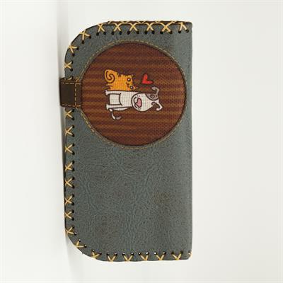 Kedi ve Köpek Figürlü Büyük Cüzdan Etnik Bohem Retro Vintage Style  - PETROL