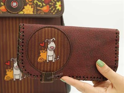 Kedi ve Köpek Figürlü Kapaklı Sırt Çantası Yesil, Büyük Cüzdan Bordo Etnik Bohem Style Kombin