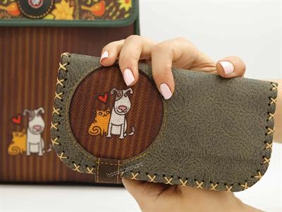 Kedi ve Köpek Figürlü Kapaklı Sırt Çantası Siyah Büyük Cüzdan Yesil Etnik Bohem Style Cüzdan Kombin