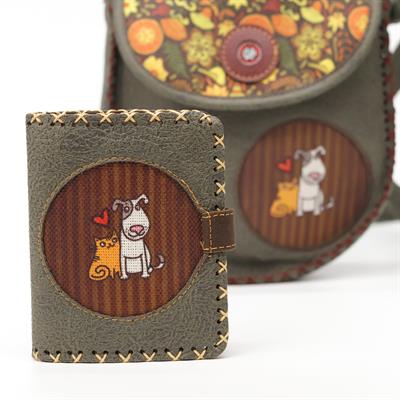 Kedi ve Köpek Figürlü Küçük Cüzdan Etnik Bohem Retro Style -Yesil