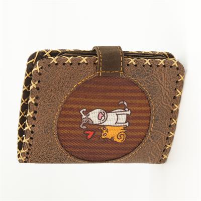 Kedi ve Köpek Figürlü Küçük Cüzdan Etnik Bohem Retro Style - Kahverengi