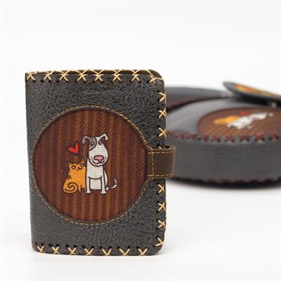 Kedi ve Köpek Figürlü Küçük Cüzdan Etnik Bohem Retro Style -Antrasit
