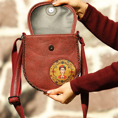 Klasik Frida Çapraz Örgülü Kol Çantası Etnik Bohem Style - Bordo