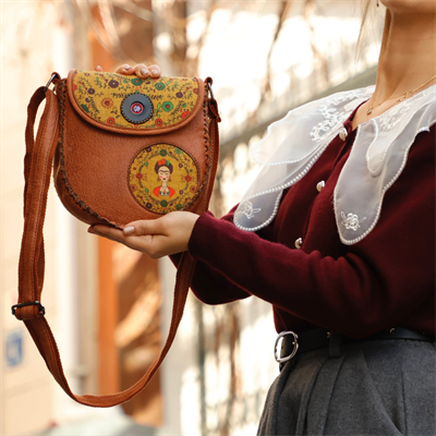 Klasik Frida Çapraz Örgülü Kol Çantası Etnik Bohem Style - Taba