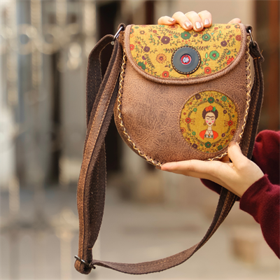 Klasik Frida Çapraz Örgülü Kol Çantası Etnik Bohem Style - Kahverengi