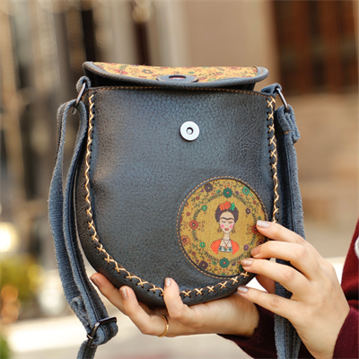 Klasik Frida Çapraz Örgülü Kol Çantası Etnik Bohem Style - Antrasit