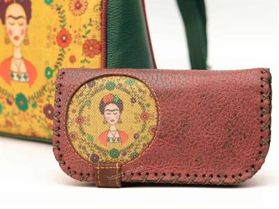 Klasik Frida Figürlü Kapaklı Sırt Çantası Yesil Büyük Cüzdan Bordo Etnik Bohem Style Cüzdan Kombin