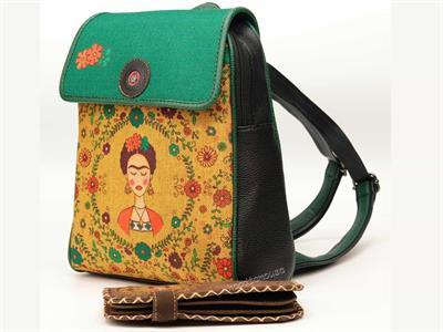 Klasik Frida Figürlü Kapaklı Sırt Çantası Siyah, Büyük Cüzdan Etnik Bohem Style Cüzdan Kahverengi Kombin