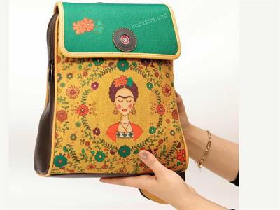 Klasik Frida Figürlü Kapaklı Sırt Çantası Kahverengi, Büyük Cüzdan Hardal Etnik Bohem Style Cüzdan Kombin