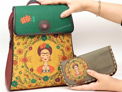 Klasik Frida Figürlü Kapaklı Sırt Çantası Bordo, Büyük Cüzdan Yesil Etnik Bohem Style Cüzdan Kombin