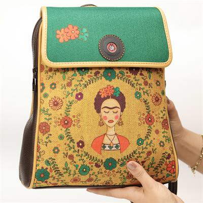 Klasik Frida Figürlü Kapaklı Sırt Çantası Etnik Bohem Style - KAHVERENGİ