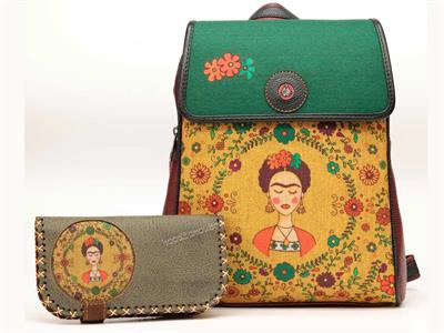 Klasik Frida Figürlü Kapaklı Sırt Çantası Bordo, Büyük Cüzdan Yesil Etnik Bohem Style Cüzdan Kombin