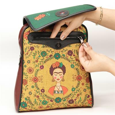 Klasik Frida Figürlü Kapaklı Sırt Çantası Etnik Bohem Style - BORDO
