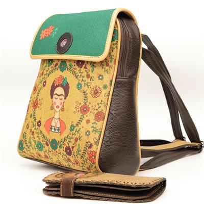 Klasik Frida Figürlü Kapaklı Sırt Çantası Etnik Bohem Style - KAHVERENGİ