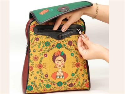 Klasik Frida Figürlü Kapaklı Sırt Çantası Bordo, Büyük Cüzdan Yesil Etnik Bohem Style Cüzdan Kombin
