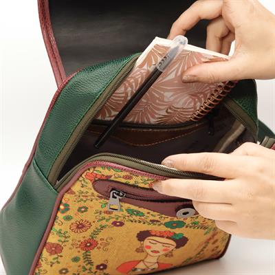 Klasik Frida Figürlü Kapaklı Sırt Çantası Etnik Bohem Style - YESİL