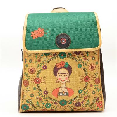 Klasik Frida Figürlü Kapaklı Sırt Çantası Etnik Bohem Style - KAHVERENGİ