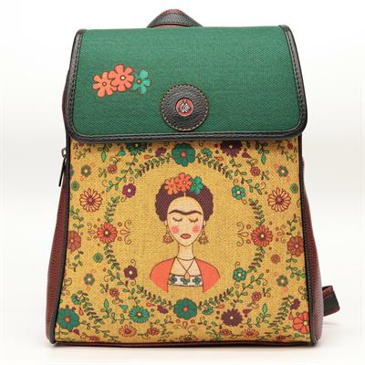 Klasik Frida Figürlü Kapaklı Sırt Çantası Etnik Bohem Style - BORDO