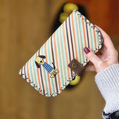 Köpek Desenli Büyük Kadın Cüzdanı - Etnik Retro Bohem El Yapımı