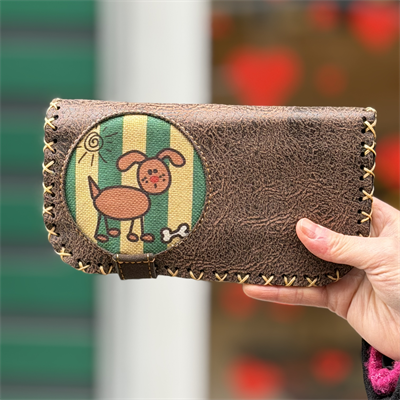 Köpek Figürlü Büyük Cüzdan Etnik Bohem Retro Vintage Style - KAHVE