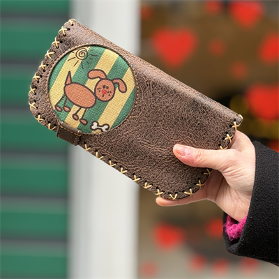 Köpek Figürlü Büyük Cüzdan Etnik Bohem Retro Vintage Style - KAHVE