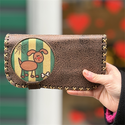 Köpek Figürlü Büyük Cüzdan Etnik Bohem Retro Vintage Style - KAHVE