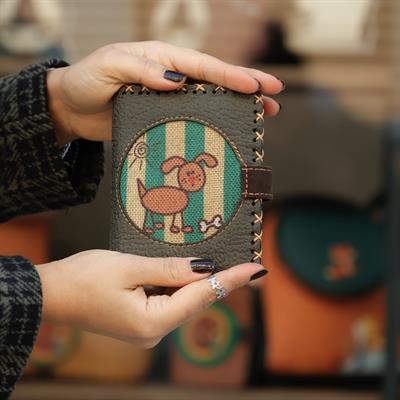 Köpek Kemik Figürlü Küçük Cüzdan Etnik Bohem Retro Style - Yesil