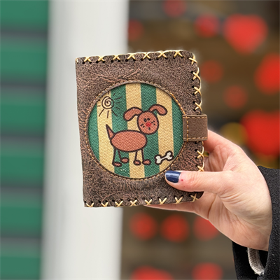 Köpek Kemik Figürlü Küçük Cüzdan Etnik Bohem Retro Style - KAHVE