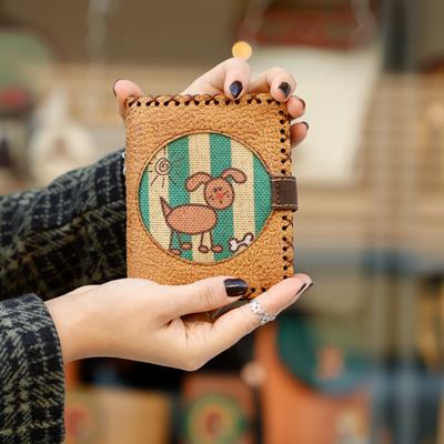 Köpek Kemik Figürlü Küçük Cüzdan Etnik Bohem Retro Style - Hardal