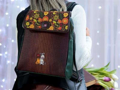 Köpek ve Kedi Figürlü Kapaklı Sırt Çantası Etnik Bohem Style - YESİL