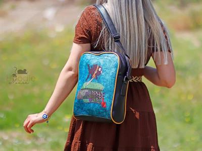 Küçük Kara Balık Figürlü Büyük Postacı Kol Çantası Etnik Bohem Style - Siyah