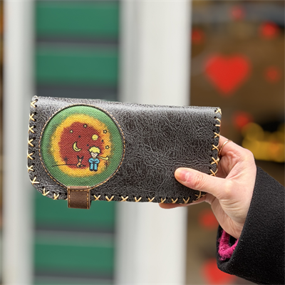 Küçük Prens Figürlü Büyük Cüzdan Etnik Bohem Retro Vintage Style - ANTRASİT